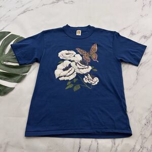Bomark Womens Vintage 80s Graphic Tee Size M Blue Floral Butterfly Crewneck